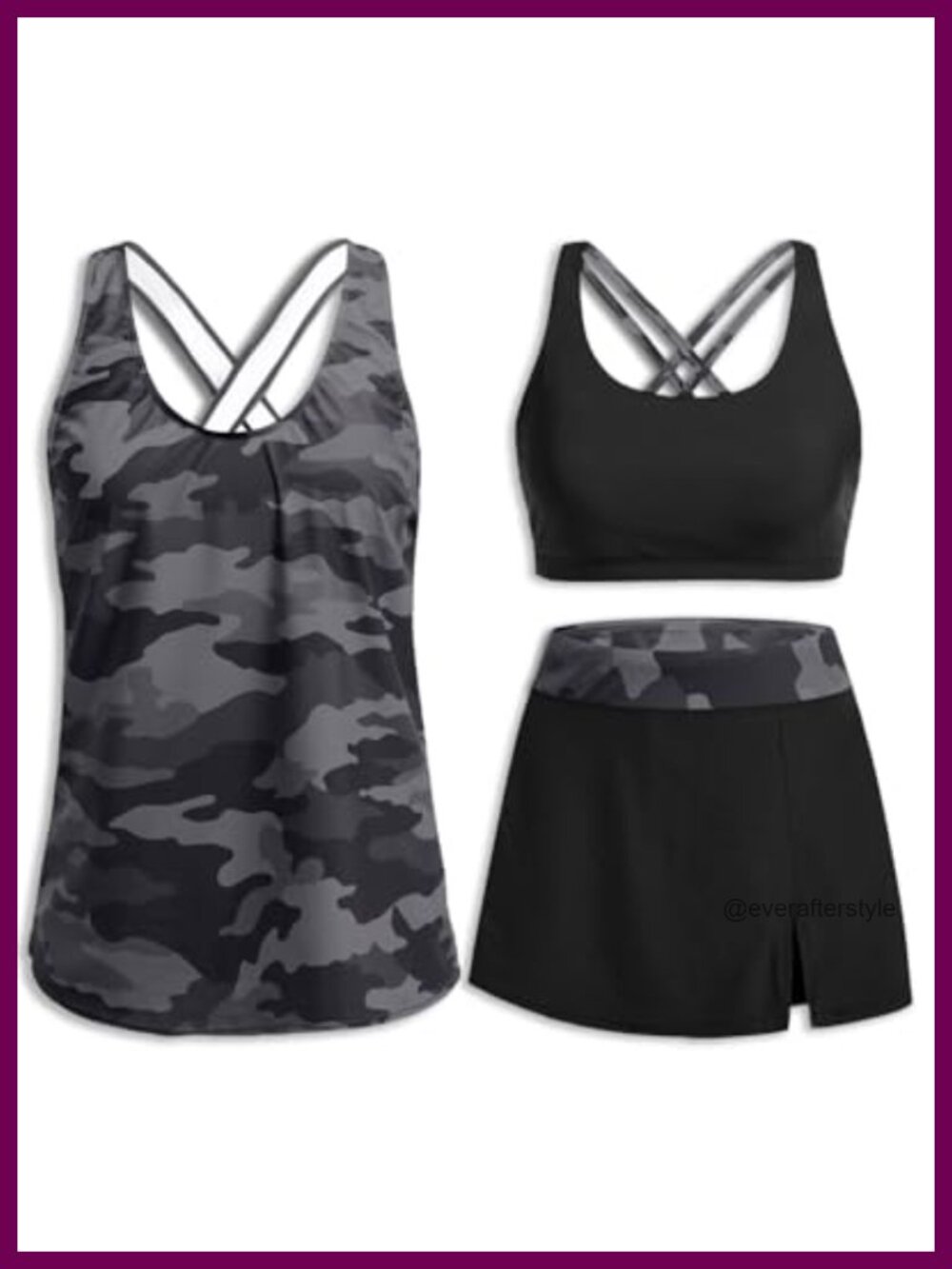 3 Piece Tankini Swimsuits with Skirt Tummy Control Criss Cross Back